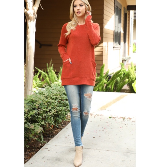 You & Me Rust Front Pocket Knit Top - Picture 3 of 3